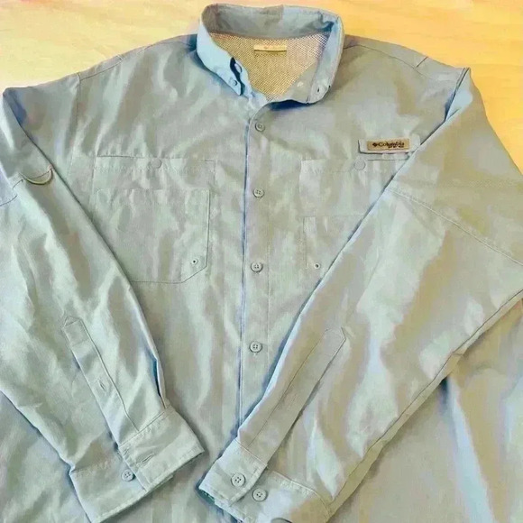 Columbia PFG Mens LT shirt long sleeve blue fishing roll-tab sleeves but… - Picture 7 of 12